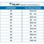 Talan mérettáblázat
